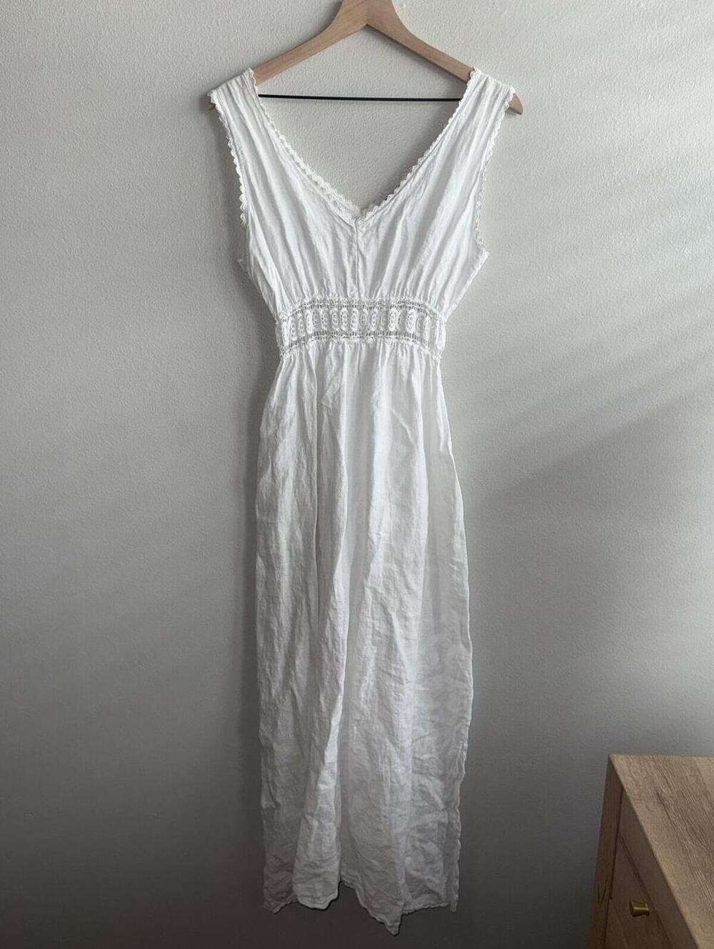 Terzo Millennio White Linen Blend Maxi Dress Women's Large